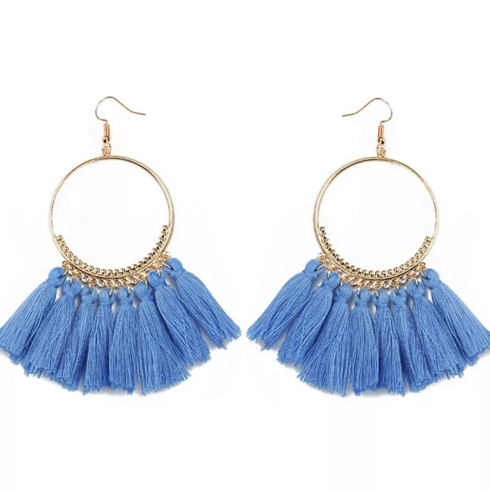 Blue Heaven Tassel Bohemian Earrings, Summer, Spring, Minimalist, Spring Break